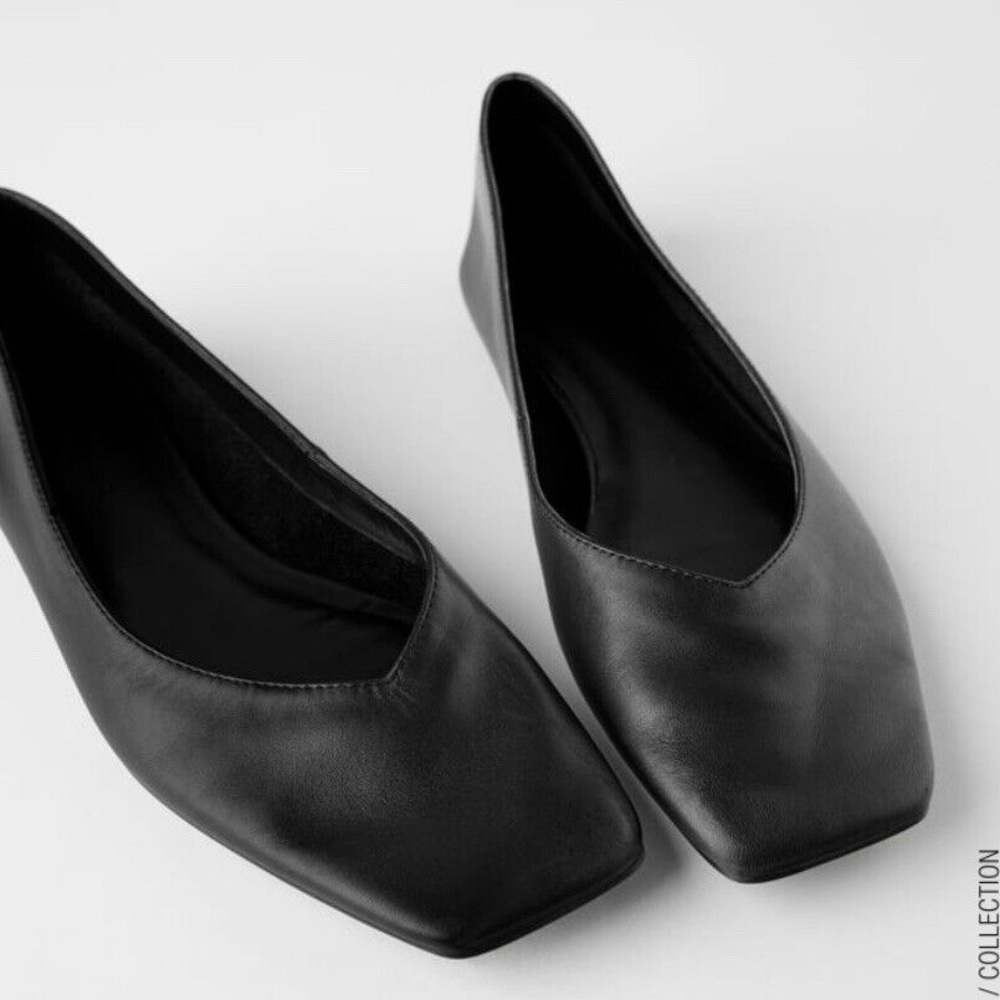 Black Zara square toe flats